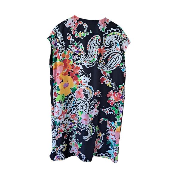 LAUREN Ralph Lauren Dark Floral Print Swingy Shift Dress Size 14 Cap Sleeve - Picture 9 of 11
